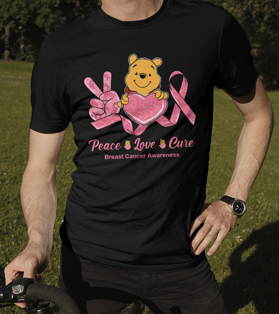 Peace Love Cure Pooh Breast Cancer Awareness T-Shirt