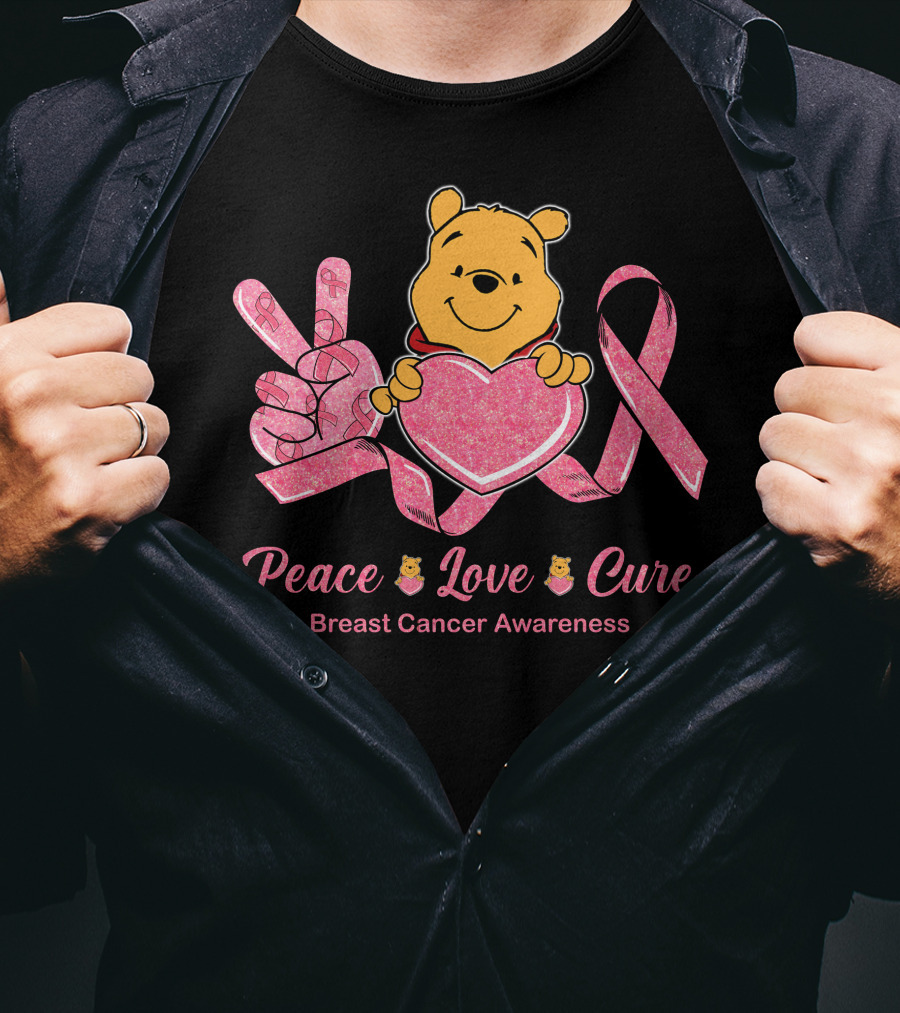 Peace Love Cure Pooh Breast Cancer Awareness T-Shirt