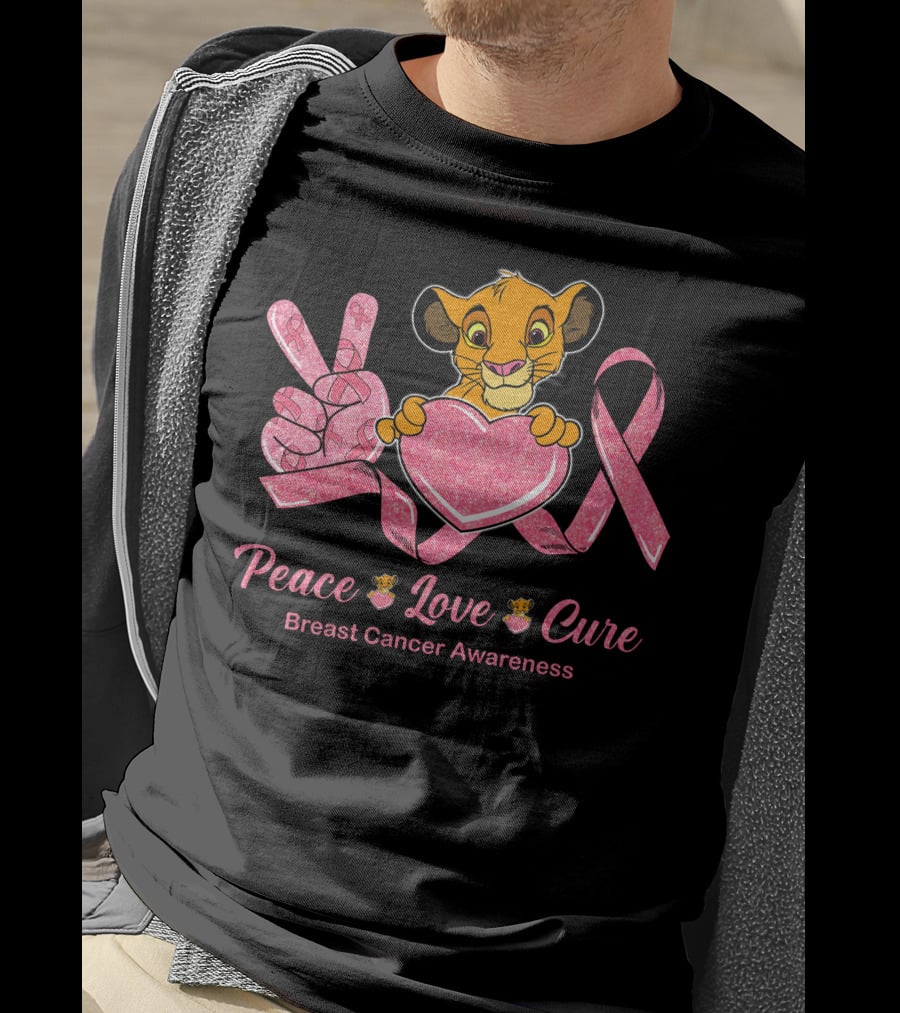 Peace Love Cure Simba Breast Cancer Awareness T-Shirt