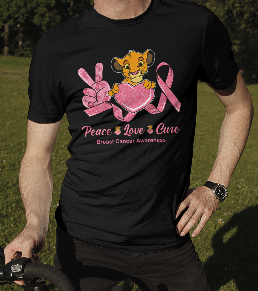 Peace Love Cure Simba Breast Cancer Awareness T-Shirt