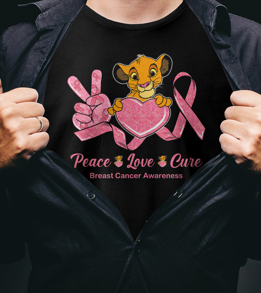 Peace Love Cure Simba Breast Cancer Awareness T-Shirt