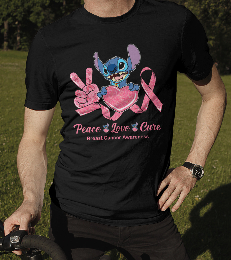 Peace Love Cure Breast Cancer Awareness Stitch T-Shirt