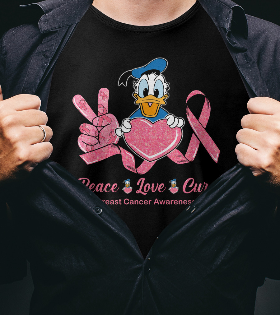 Peace Love Cure Breast Cancer Awareness Donald Duck T-Shirt