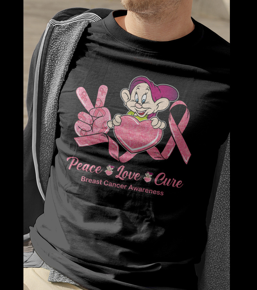 Dopey Peace Love Cure Breast Cancer Awareness T-Shirt