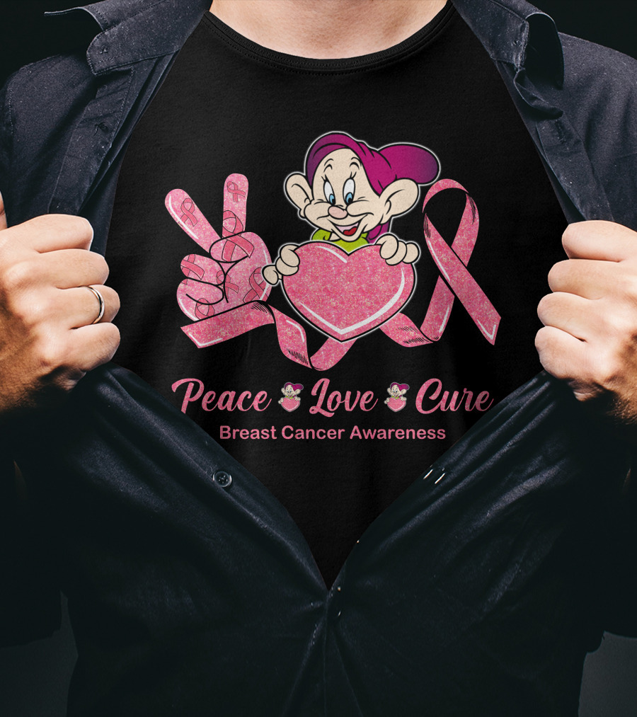 Dopey Peace Love Cure Breast Cancer Awareness T-Shirt