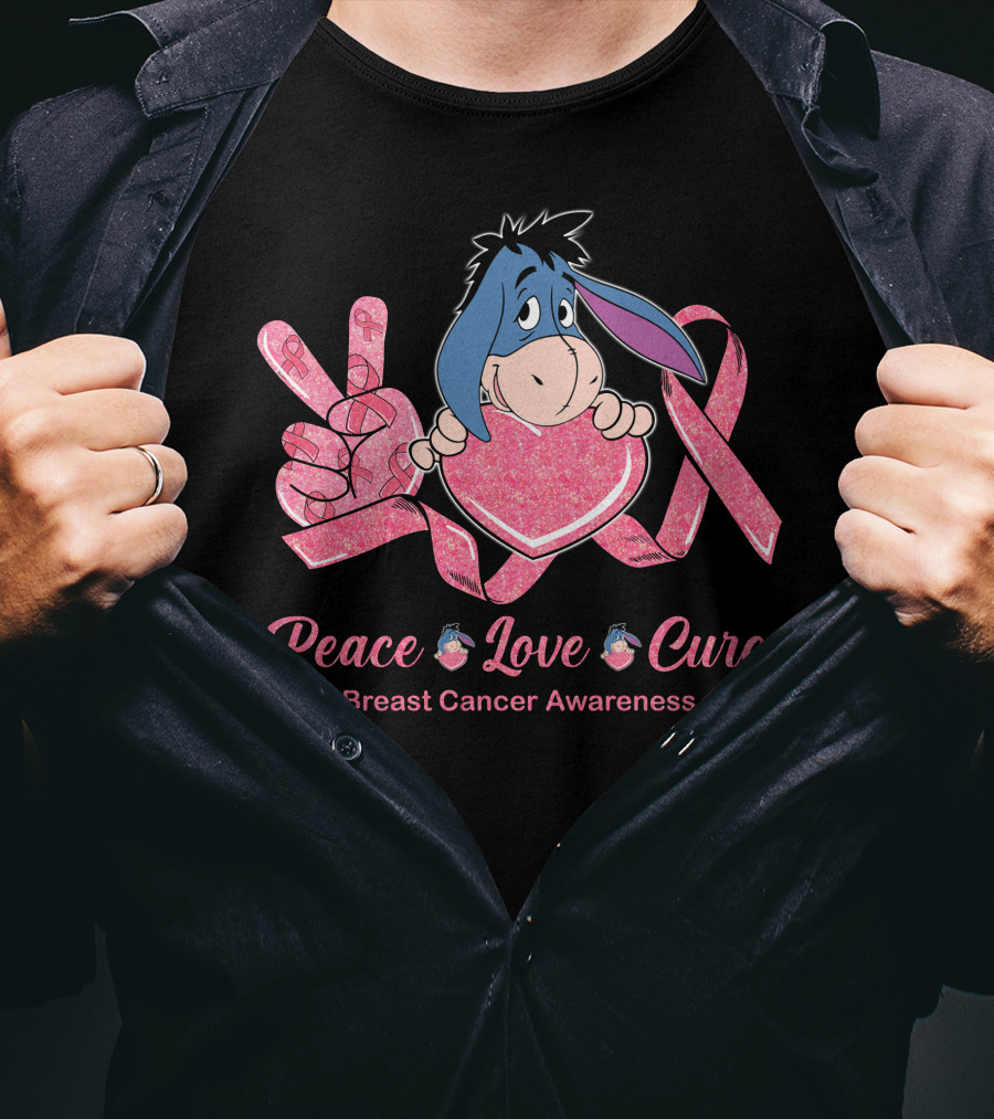 Peace Love Cure Eeyore Breast Cancer Awareness T-Shirt
