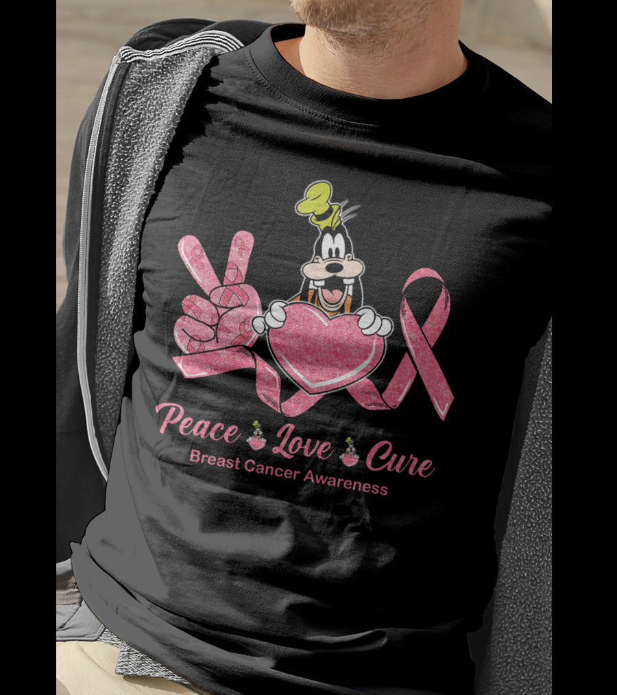 Peace Love Cure Breast Cancer Awareness Goofy T-Shirt