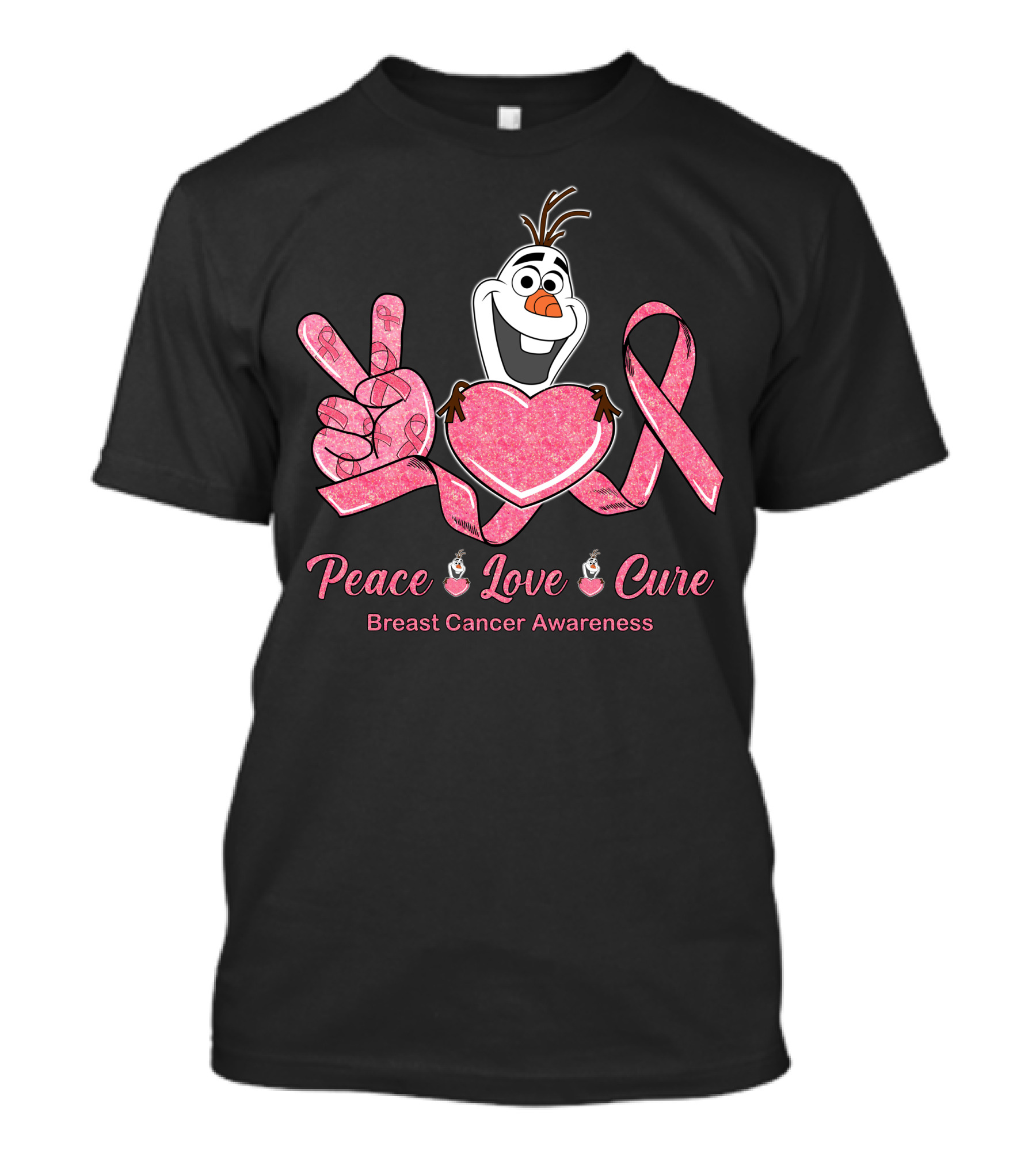 Peace Love Cure Breast Cancer Awareness Olaf T-Shirt