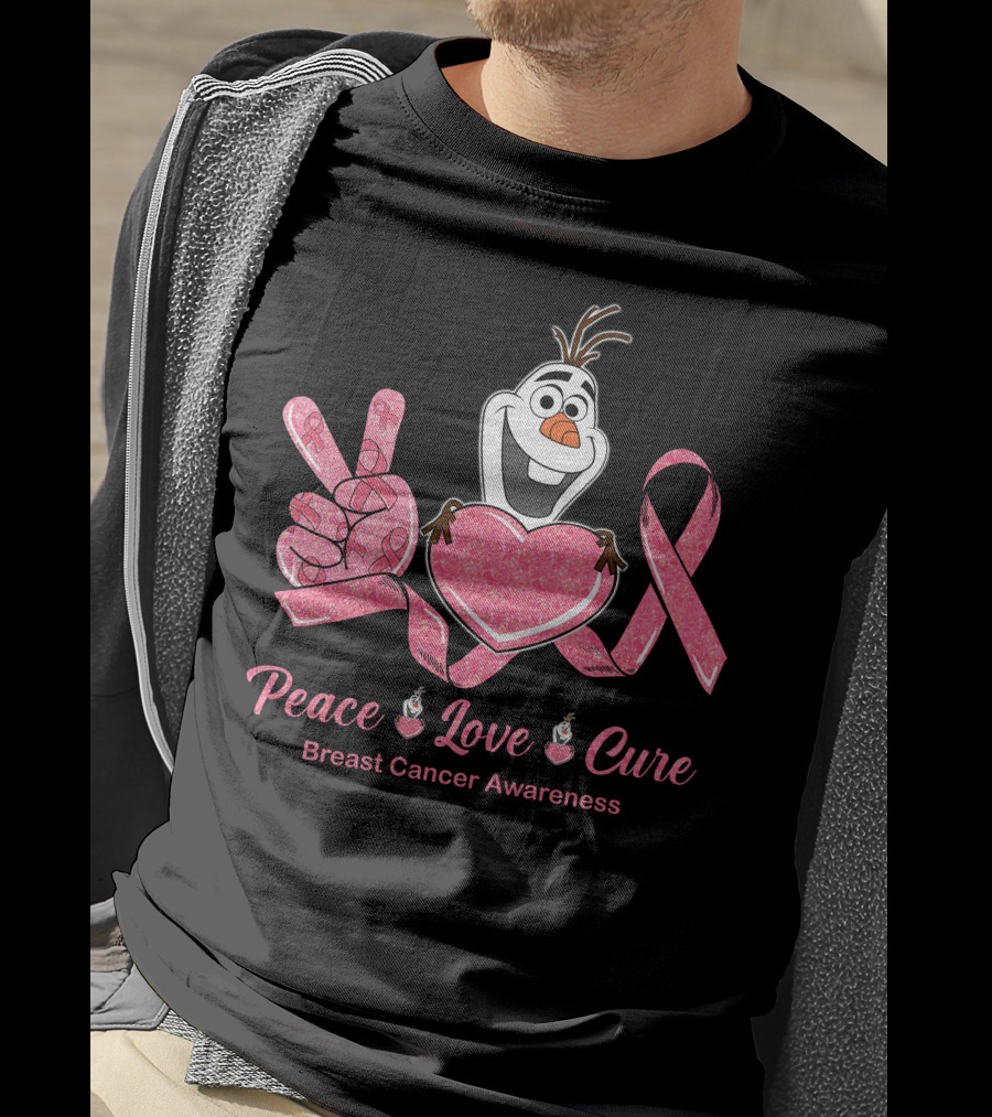 Peace Love Cure Breast Cancer Awareness Olaf T-Shirt