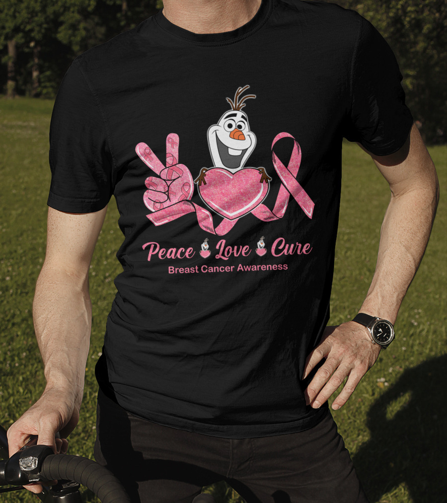 Peace Love Cure Breast Cancer Awareness Olaf T-Shirt