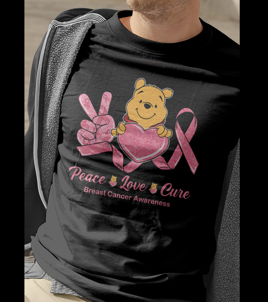 Peace Love Cure Breast Cancer Awareness Pooh T-Shirt