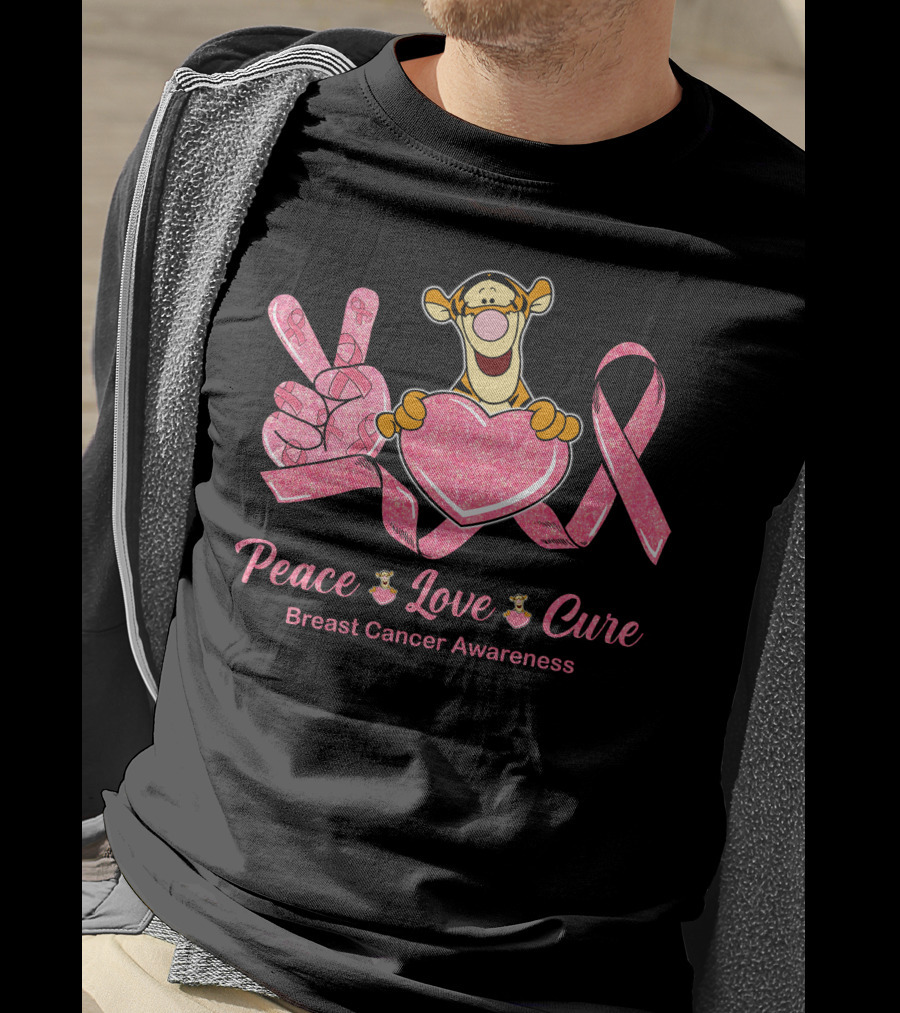 Tigger Peace Love Cure Breast Cancer Awareness T-Shirt