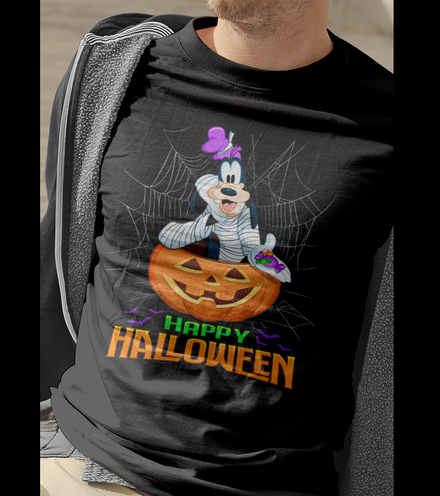 Goofy Happy Halloween Mummy Pumpkin And Candy T-Shirt