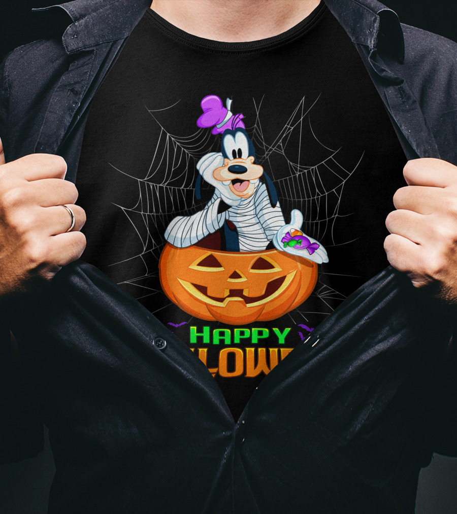 Goofy Happy Halloween Mummy Pumpkin And Candy T-Shirt