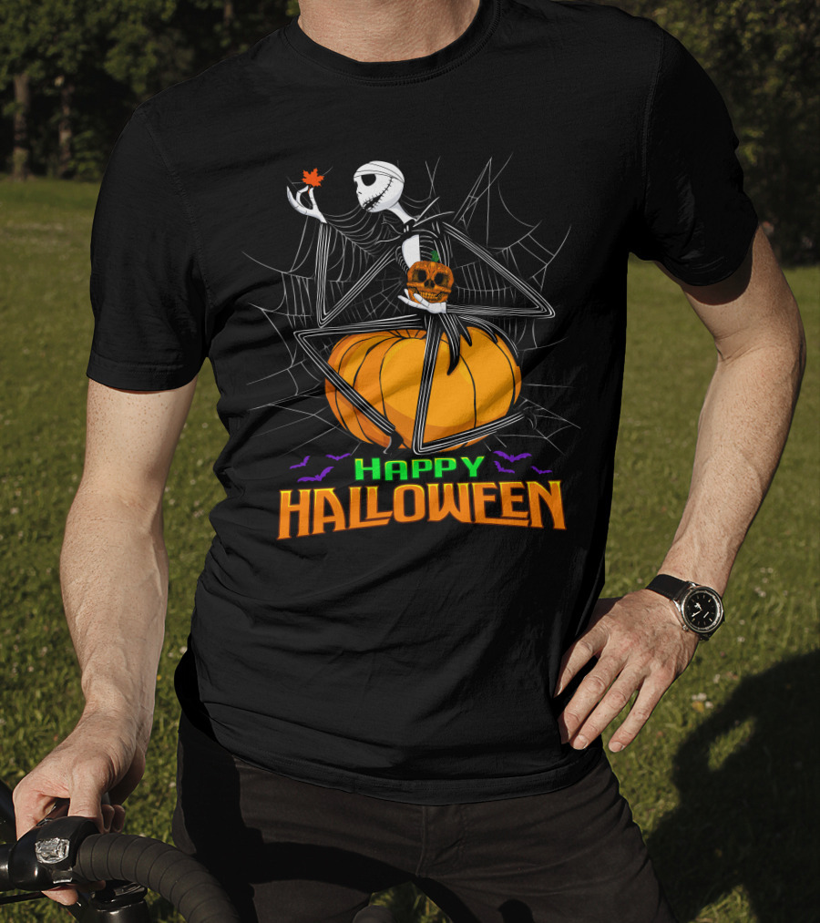 Happy Halloween Jack Skellington Pumpkin Bat Spiderweb T-Shirt