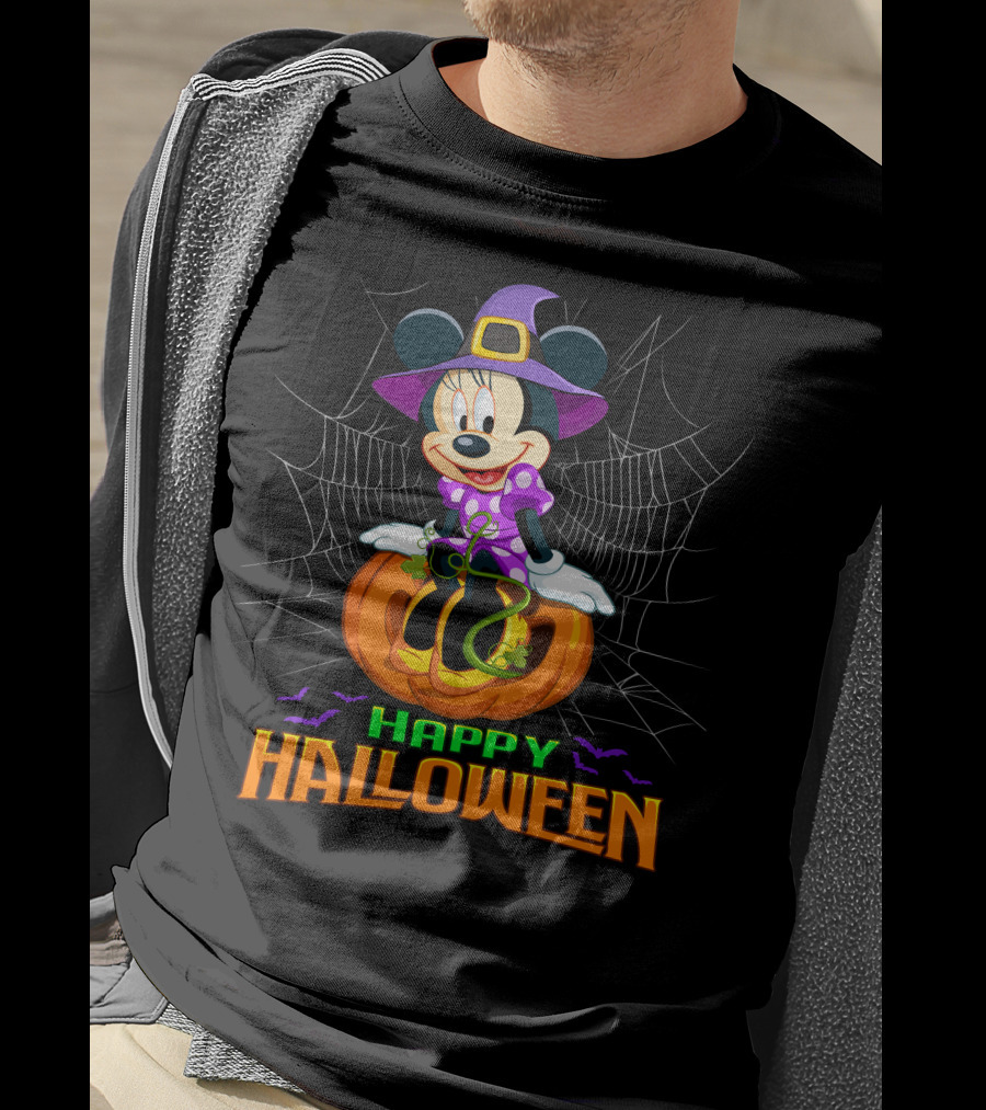 Minnie Happy Halloween Witch Costume Pumpkin Spiderweb T-Shirt