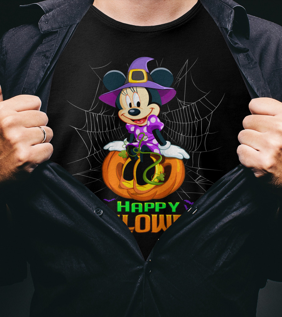 Minnie Happy Halloween Witch Costume Pumpkin Spiderweb T-Shirt