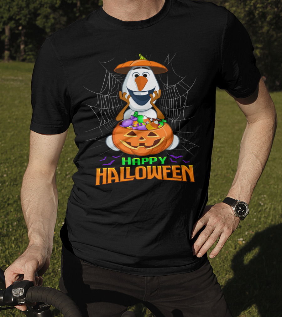 Olaf Happy Halloween With Pumpkin And Candy Basket T-Shirt