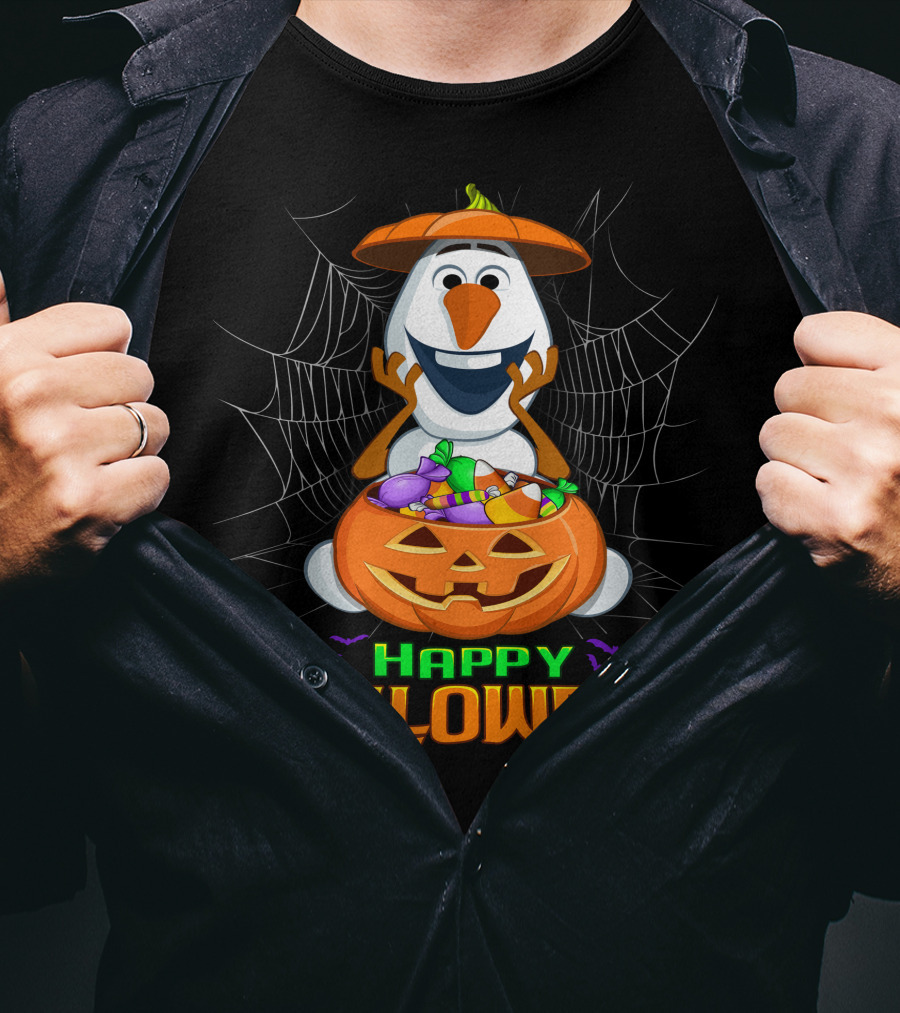 Olaf Happy Halloween With Pumpkin And Candy Basket T-Shirt