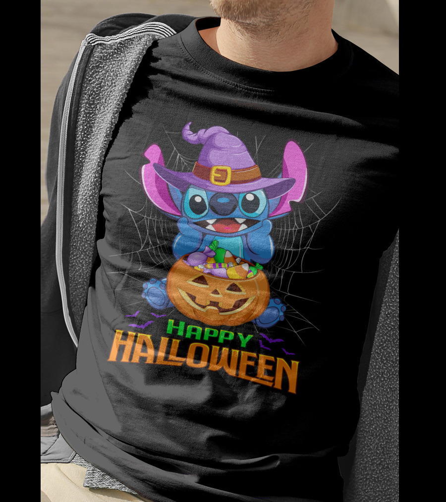 Happy Halloween Stitch Witch Costume Pumpkin Candy Basket T-Shirt