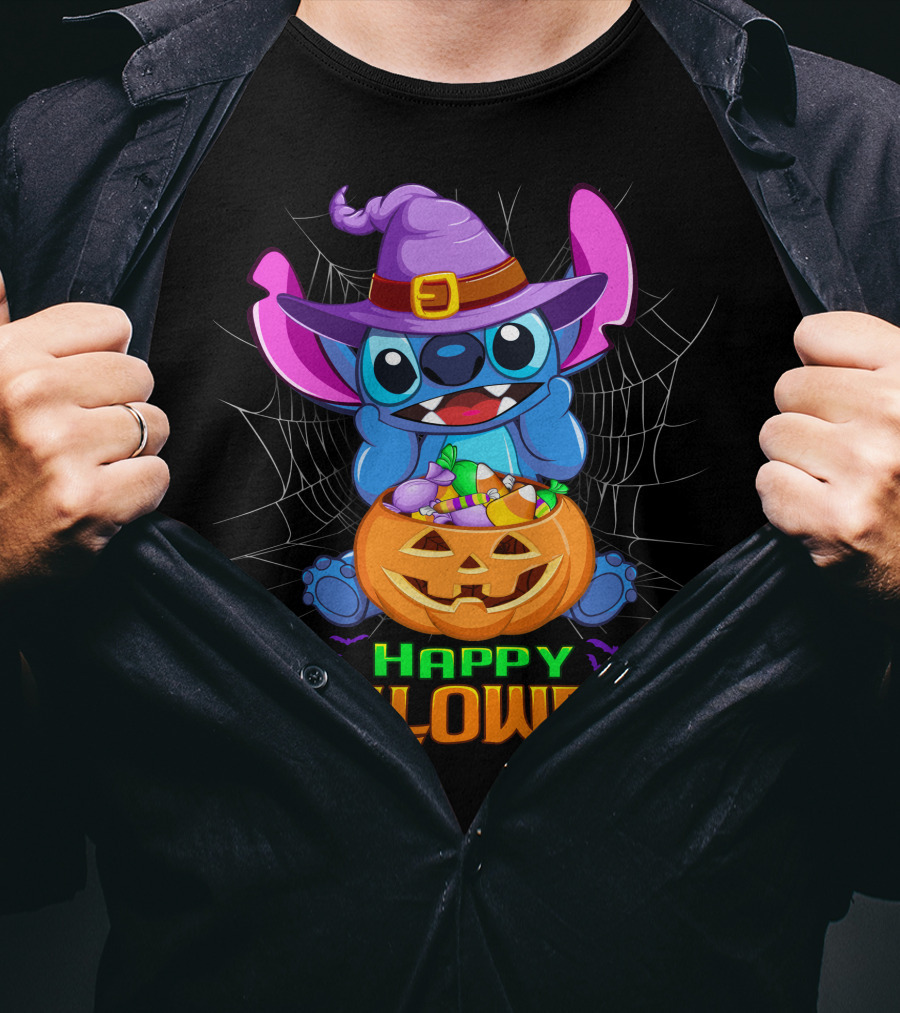 Happy Halloween Stitch Witch Costume Pumpkin Candy Basket T-Shirt