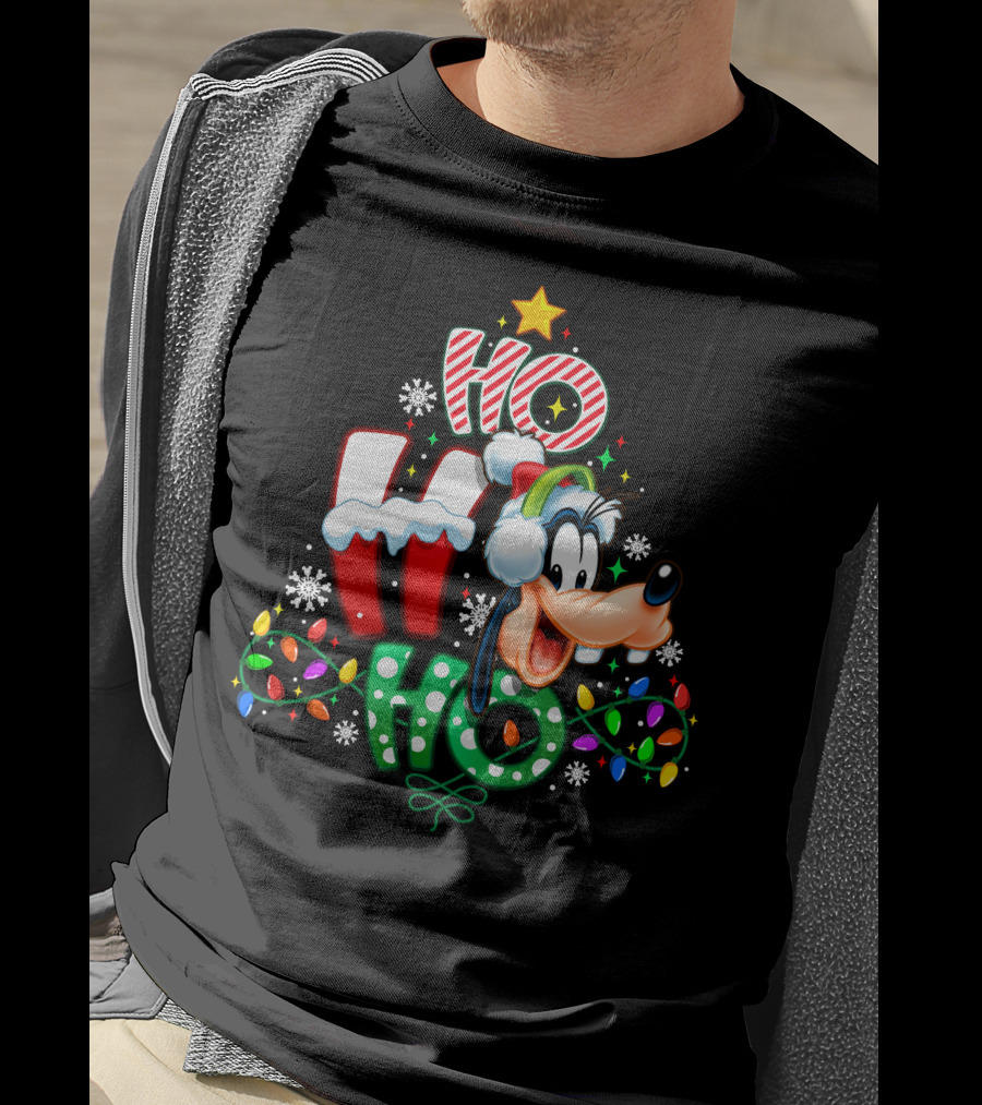 Goofy Ho Ho Ho Christmas Lights Holiday T-Shirt