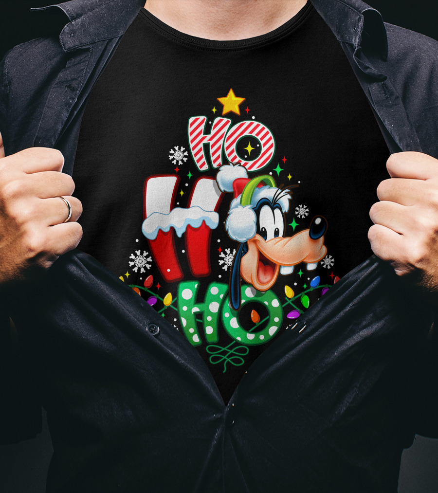 Goofy Ho Ho Ho Christmas Lights Holiday T-Shirt