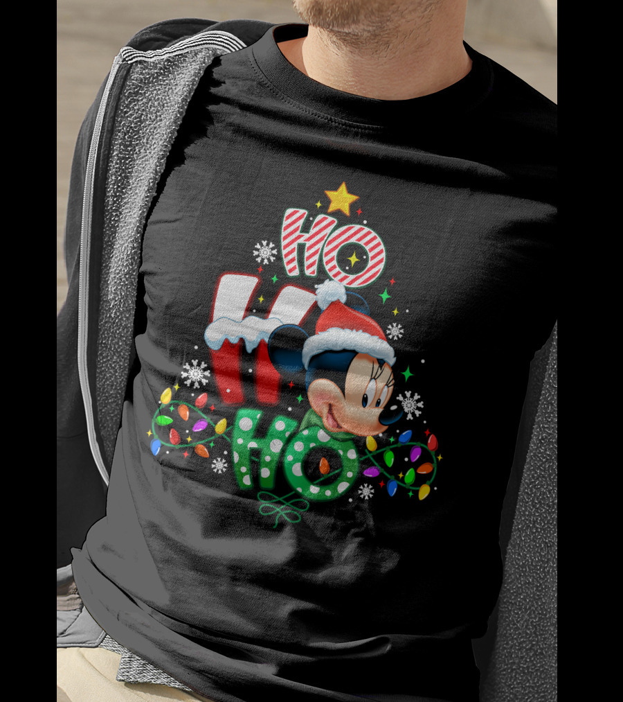 Minnie Mouse Christmas Ho Ho Ho Festive Holiday Lights T-Shirt