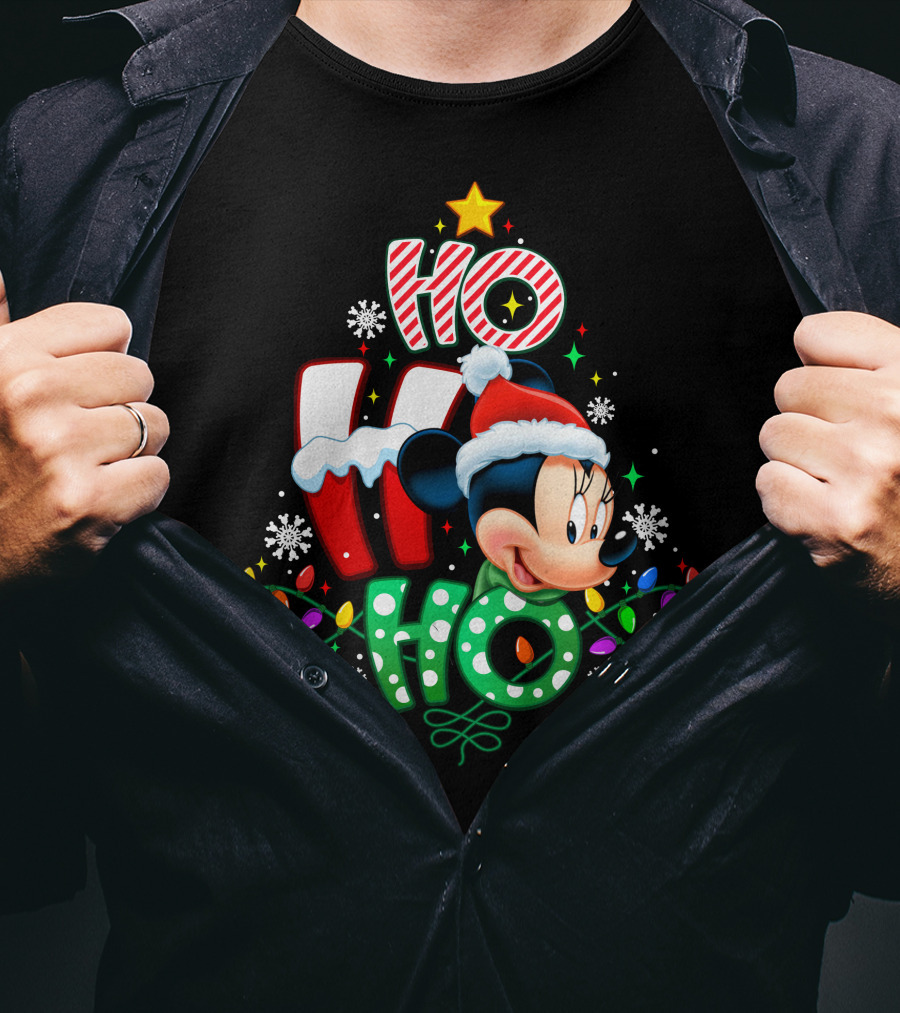 Minnie Mouse Christmas Ho Ho Ho Festive Holiday Lights T-Shirt