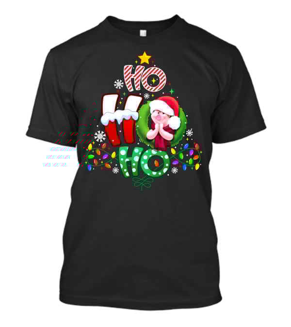 Ho Ho Ho Piglet Christmas Lights Snowflakes Santa Hat T-Shirt