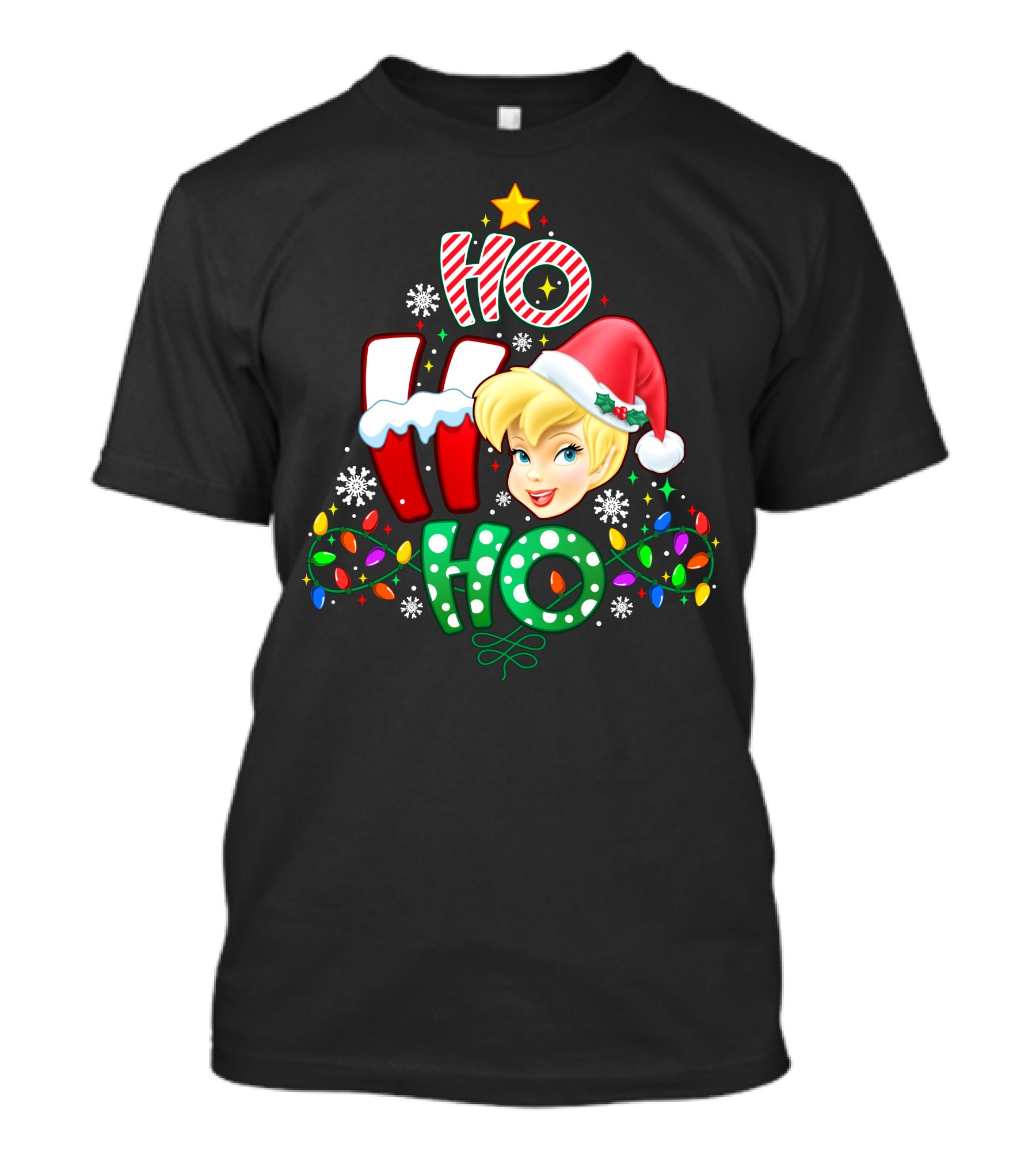 Ho Ho Ho Tinker Bell Christmas Lights Snowflakes Santa Hat T-Shirt