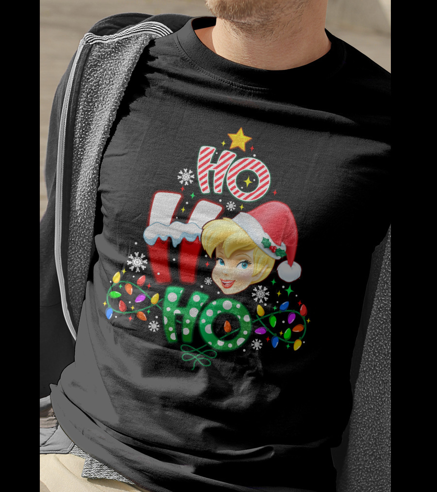 Ho Ho Ho Tinker Bell Christmas Lights Snowflakes Santa Hat T-Shirt