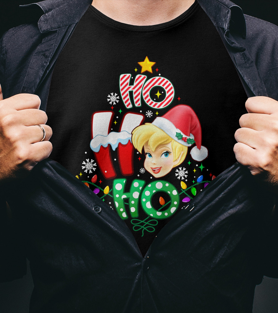Ho Ho Ho Tinker Bell Christmas Lights Snowflakes Santa Hat T-Shirt