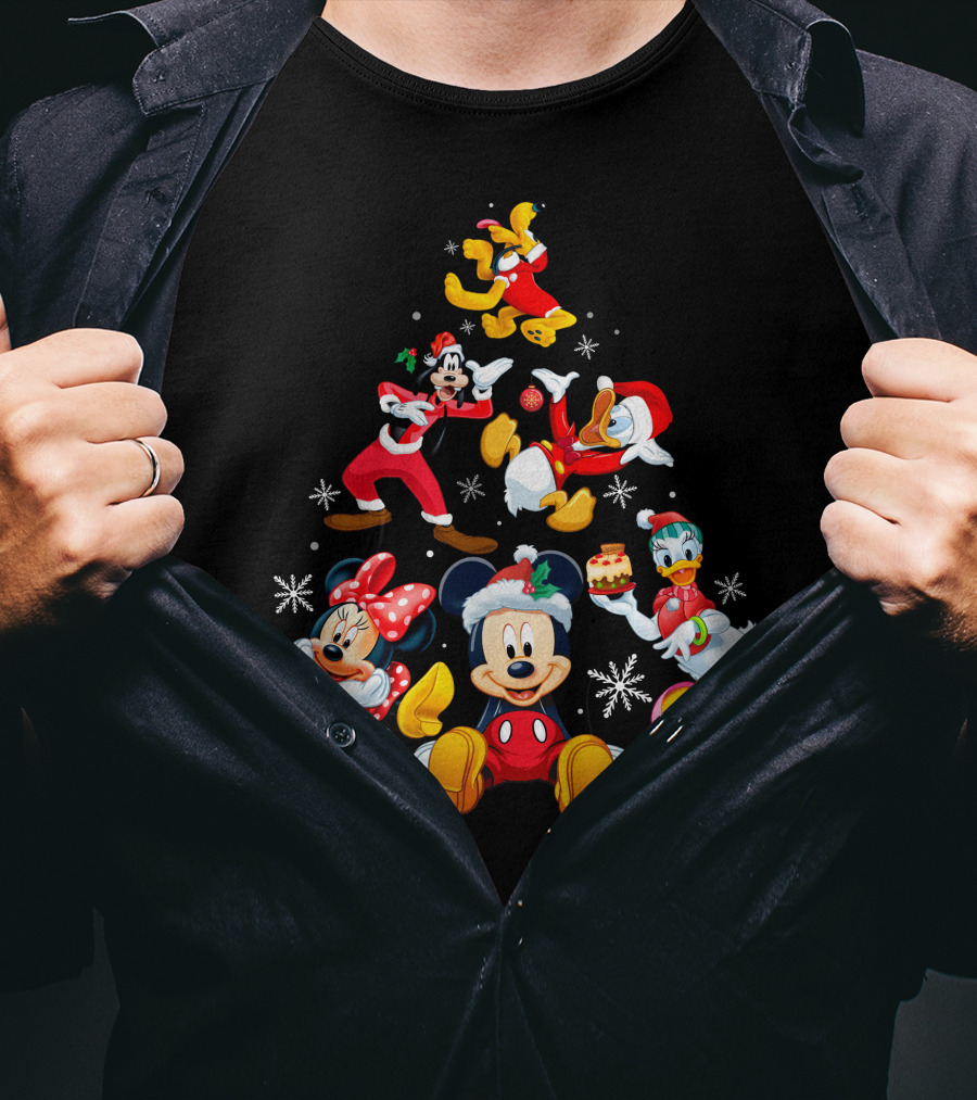 Mickey Minnie Donald Goofy Pluto Daisy Christmas Tree Noel T-Shirt