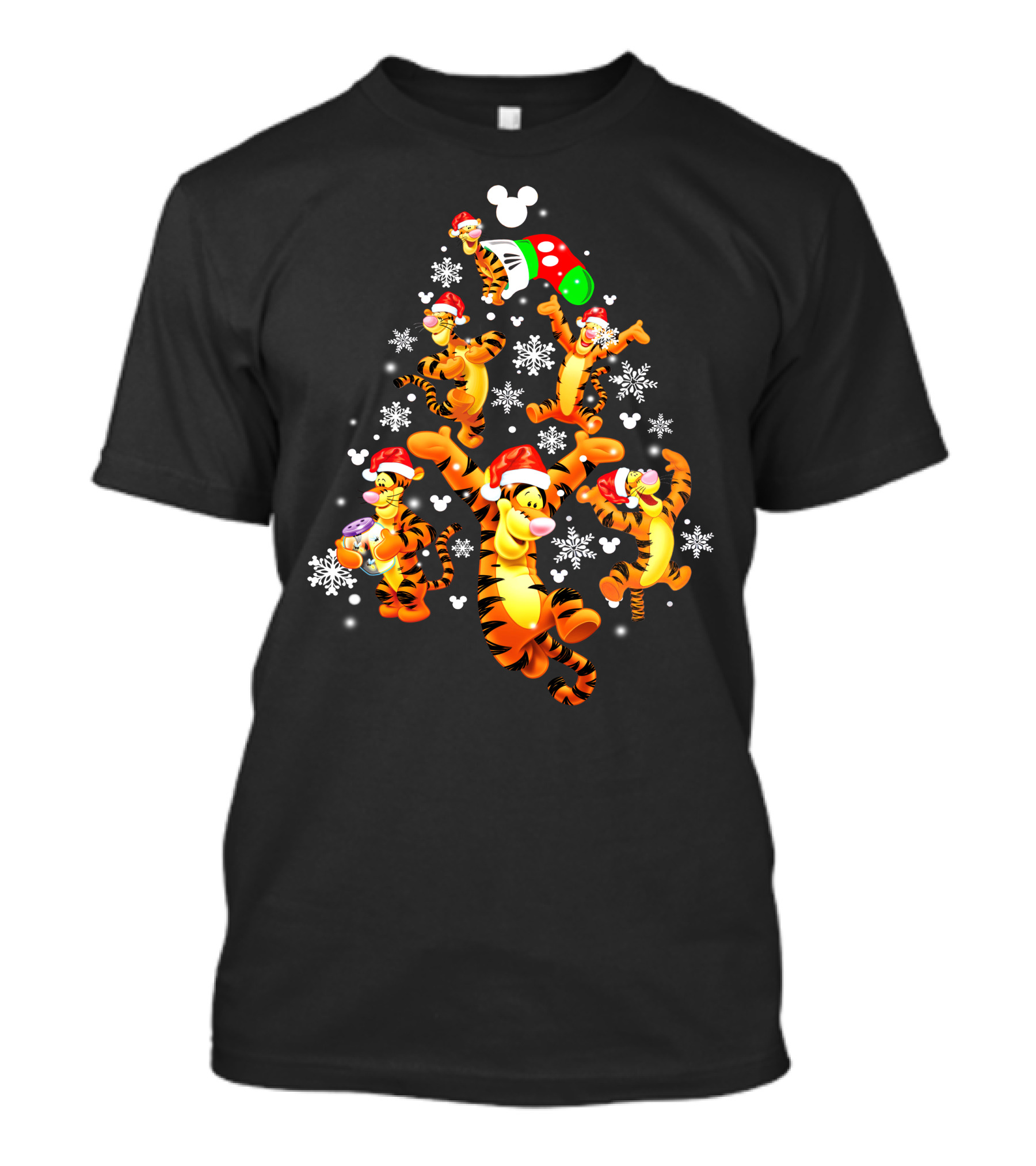 Tigger Christmas Santa Hat Snowflakes Mickey Ears T-Shirt