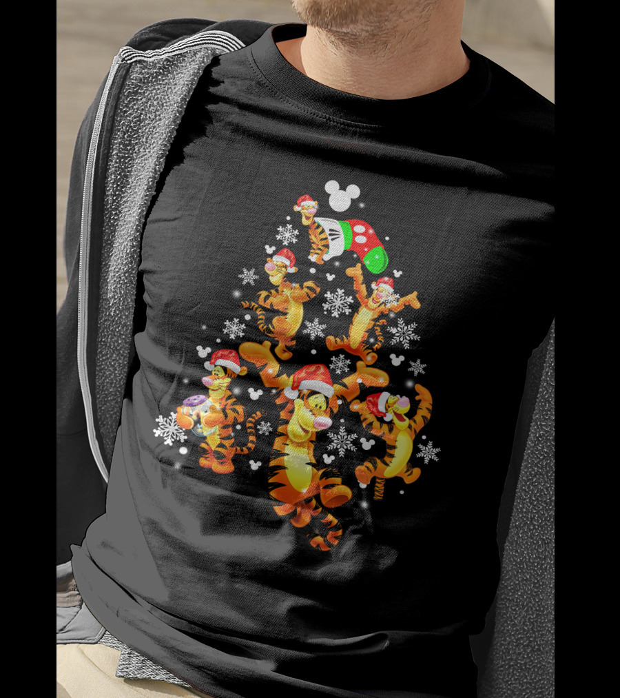 Tigger Christmas Santa Hat Snowflakes Mickey Ears T-Shirt
