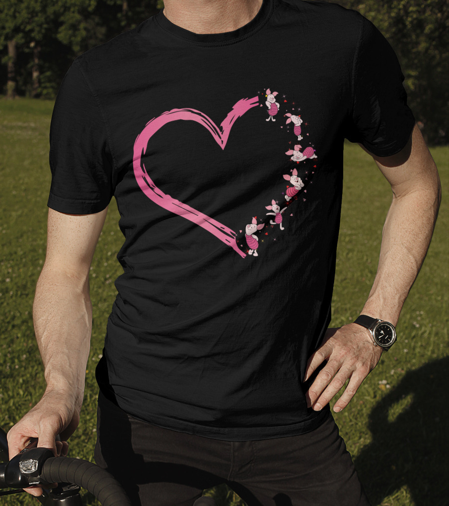 Piglet Heart Pattern With Pink Character Illustrations T-Shirt