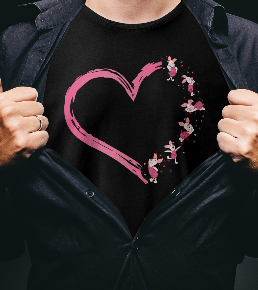 Piglet Heart Pattern With Pink Character Illustrations T-Shirt
