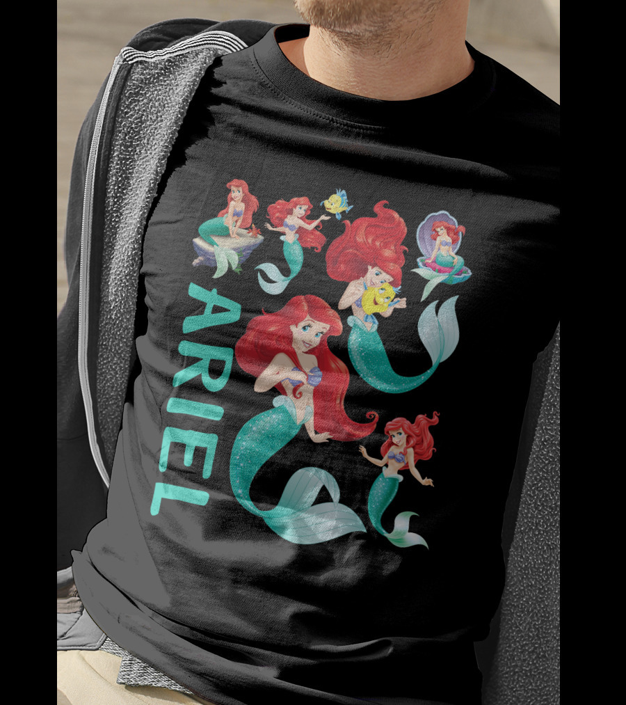 Ariel Little Mermaid With Flounder And Seashell Poses T-Shirt