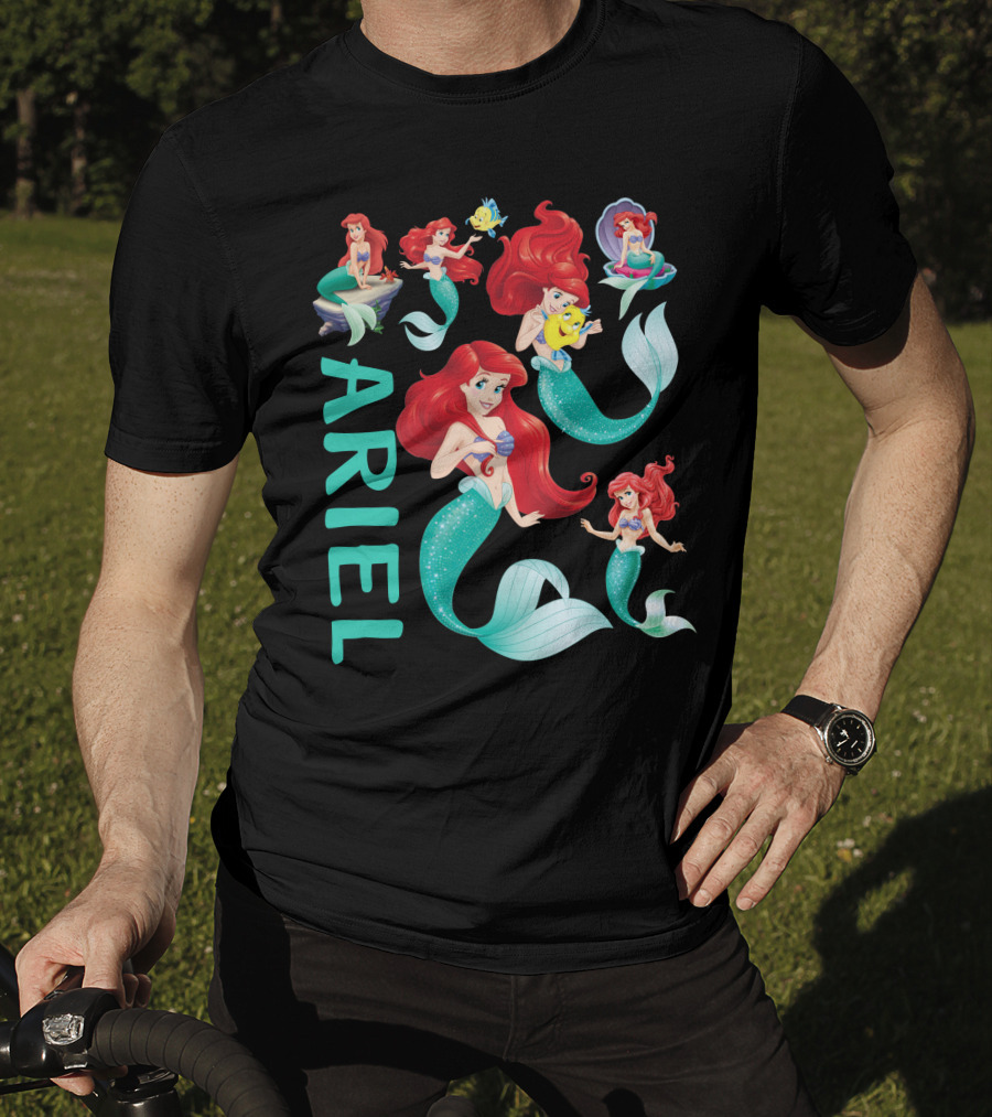 Ariel Little Mermaid With Flounder And Seashell Poses T-Shirt
