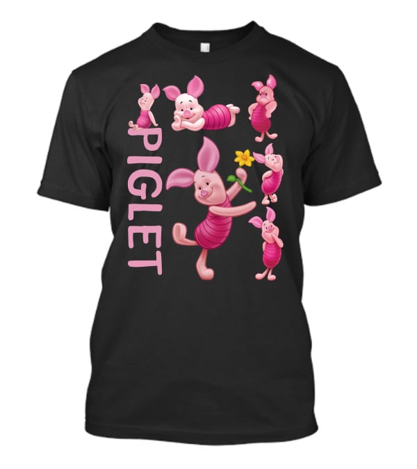 Piglet Playful Poses Cute Character With Flower T-Shirt