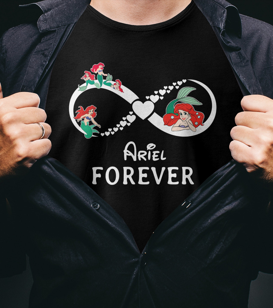 Ariel Forever Infinity Heart Design With Mermaid Characters T-Shirt