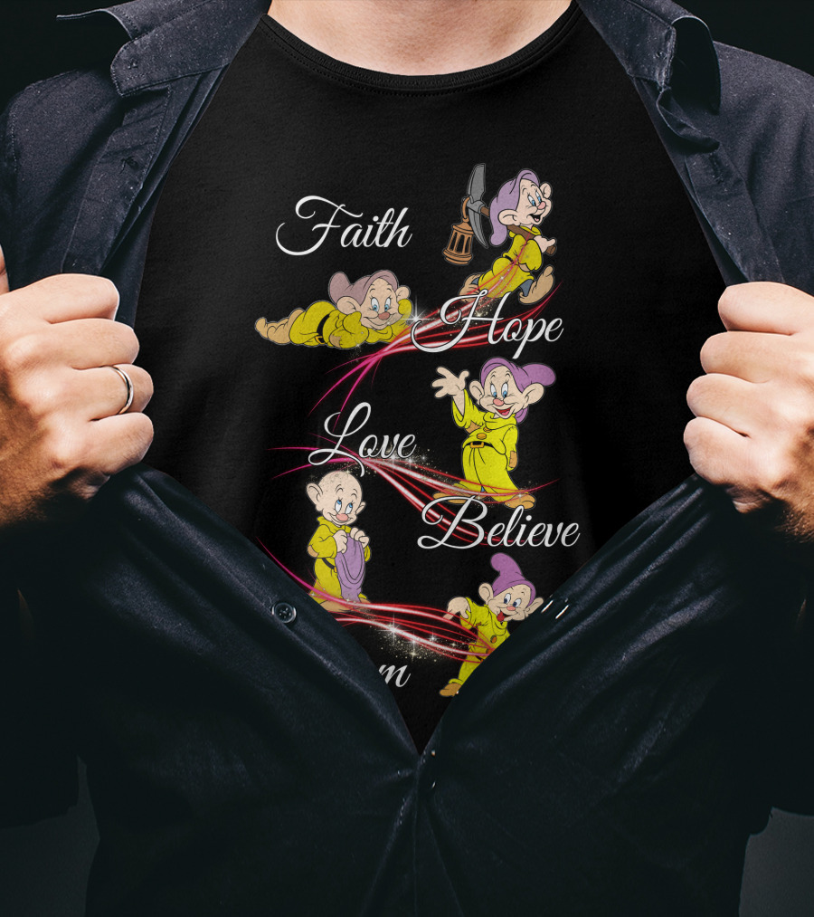 Faith Hope Love Believe Dream Dopey Snow White Dwarf Lantern Fantasy T-Shirt