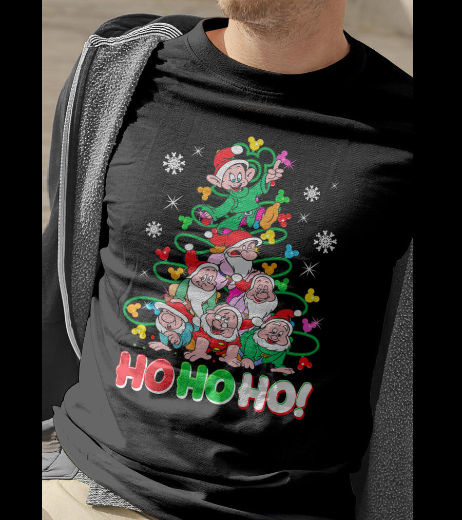 Ho Ho Ho Snow White 7 Dwarfs Christmas Tree Stacking T-Shirt