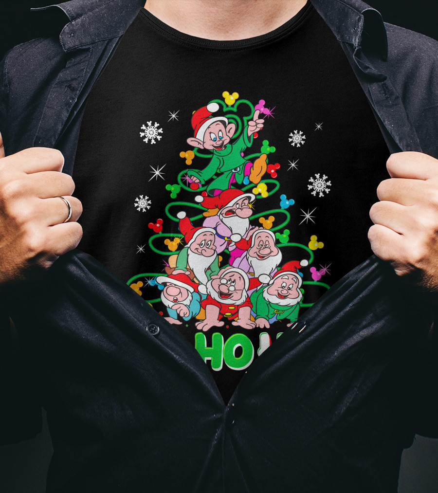 Ho Ho Ho Snow White 7 Dwarfs Christmas Tree Stacking T-Shirt