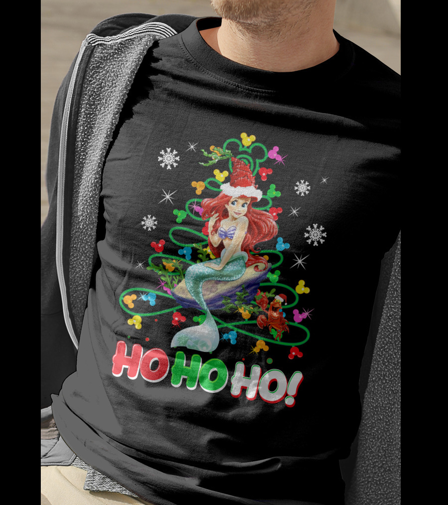 Ariel Ho Ho Ho Christmas Santa Hat Snowflakes T-Shirt