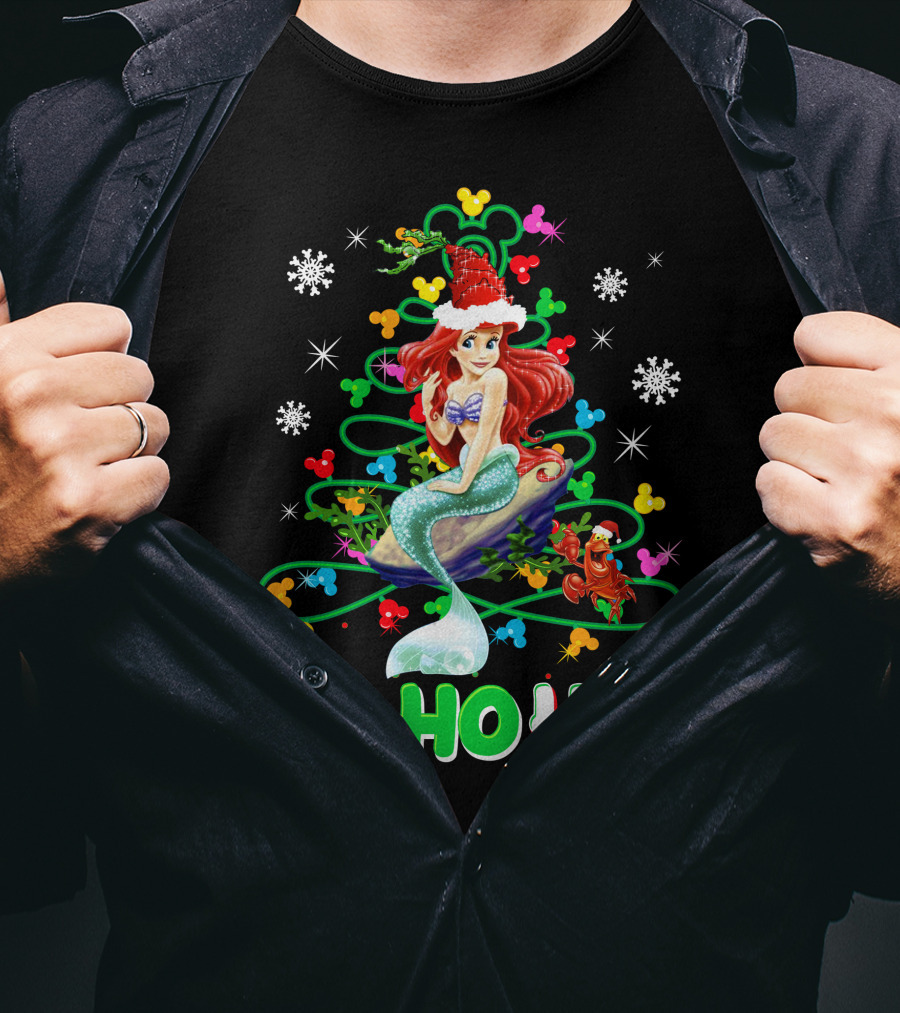 Ariel Ho Ho Ho Christmas Santa Hat Snowflakes T-Shirt