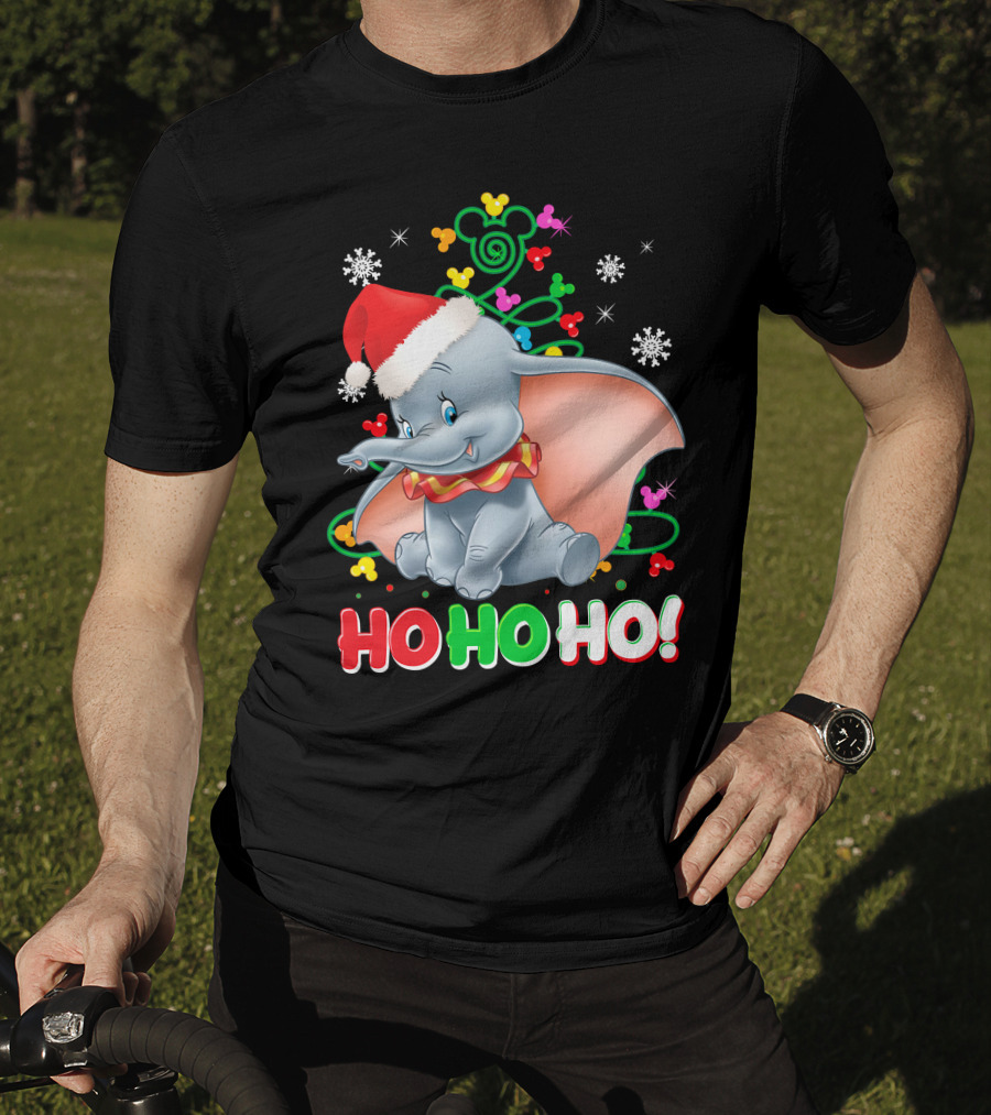 Dumbo Christmas Ho Ho Ho Santa Hat Mickey Mouse Ears Snowflakes T-Shirt