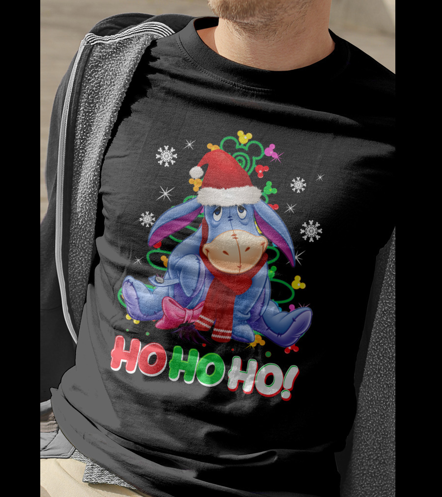 Eeyore Christmas Ho Ho Ho Santa Hat And Scarf Festive Theme T-Shirt