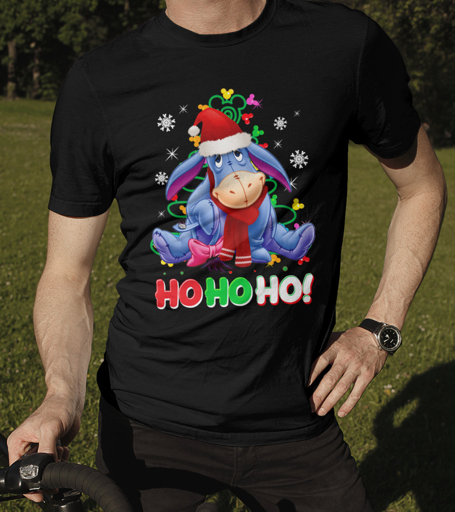 Eeyore Christmas Ho Ho Ho Santa Hat And Scarf Festive Theme T-Shirt